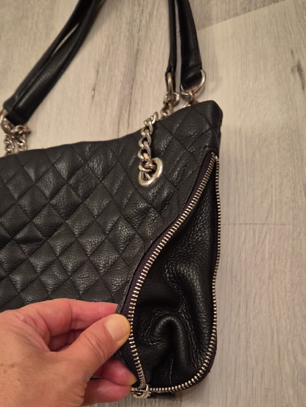 Calvin Klein Black Quilted Shoulder Bag with Silver Chain Straps - Picture 11 of 14
